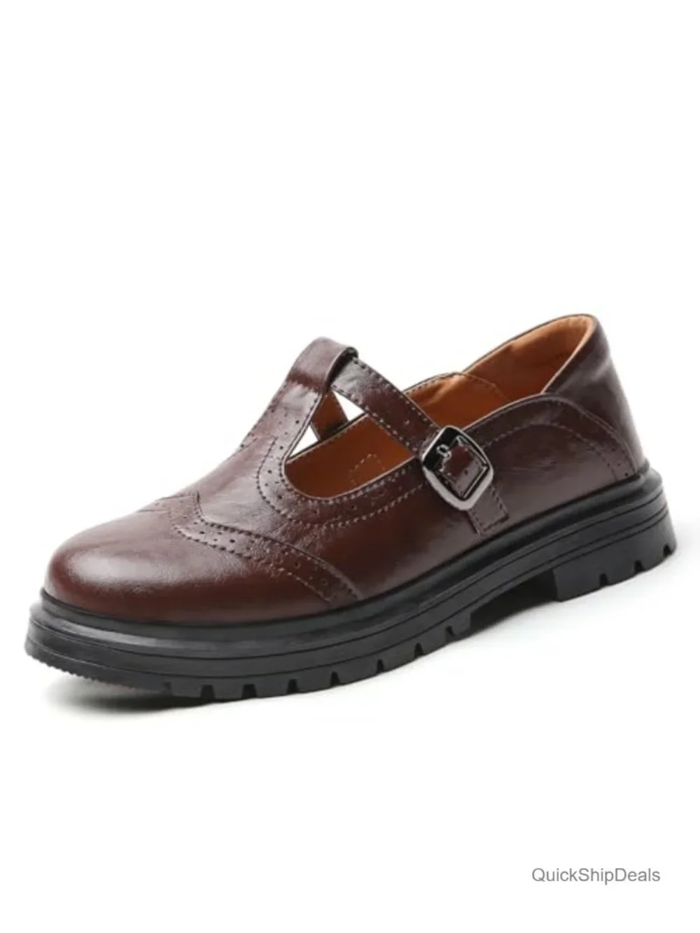 Women's Mary Jane Oxfords Platform T-Strap Buckle Faux Leather Shoes